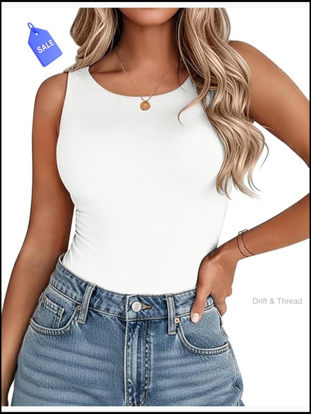 Double Lined Crew Neck Tank Top Slim Fit Workout Summer Sleeveless